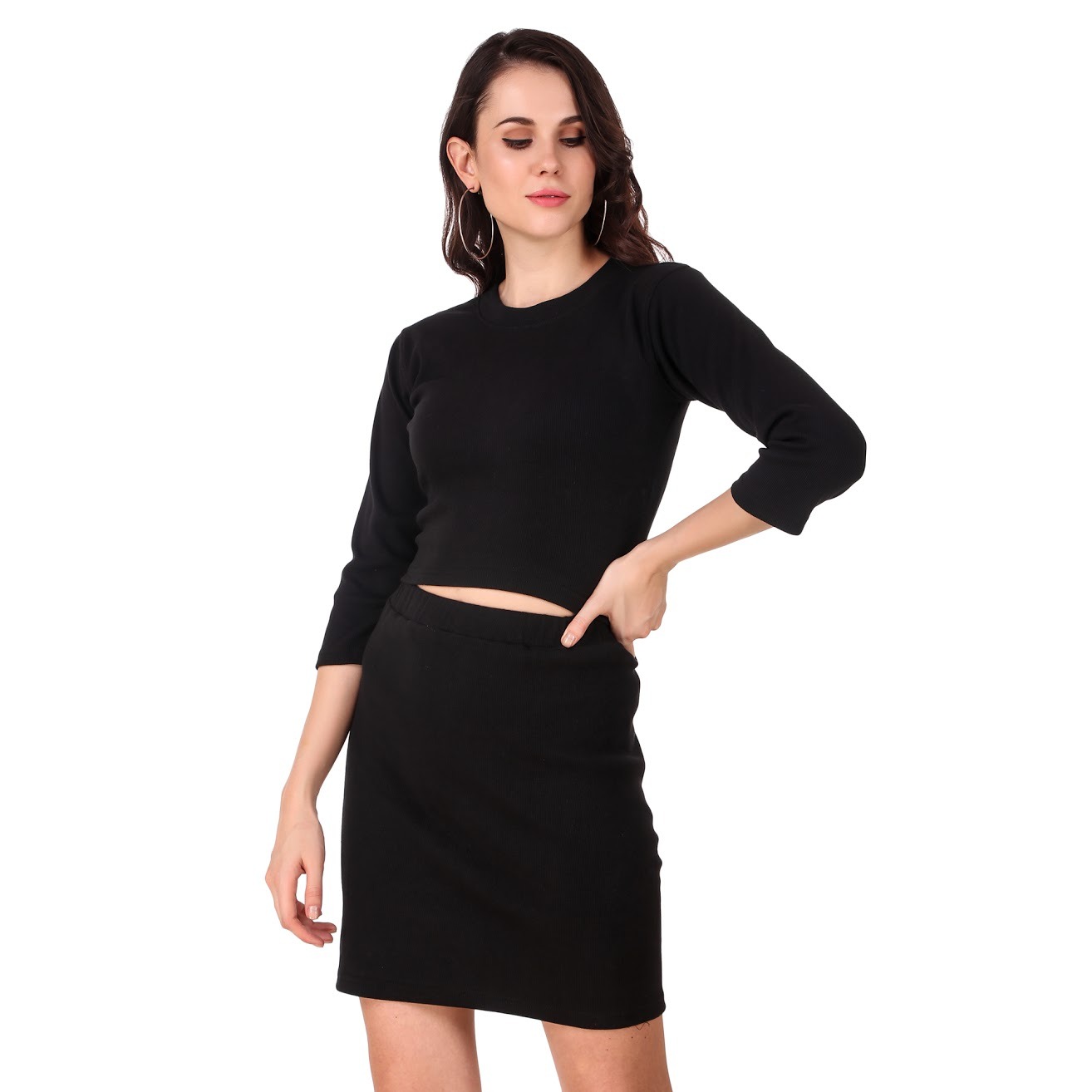 Black Rib Knitted Cropped Top And Mini Skirt Set – LA CHIC PICK