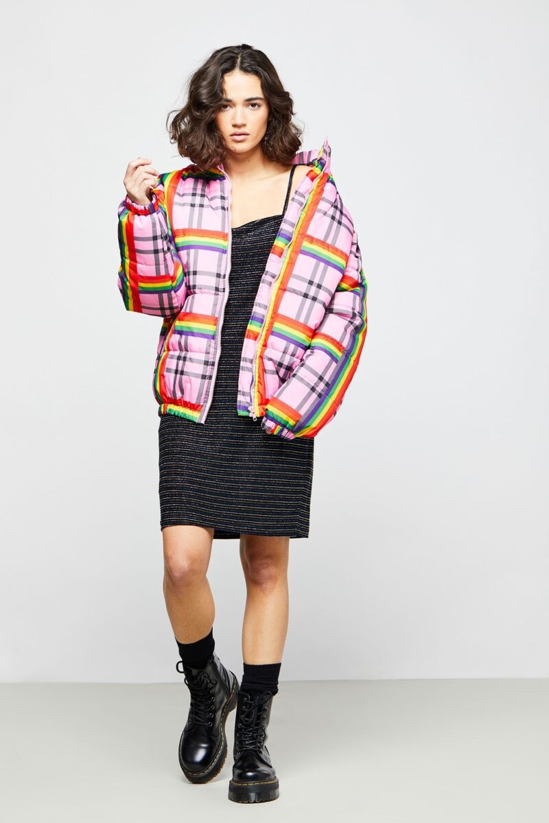 Rainbow Check Print Puffer Jacket - Image 4
