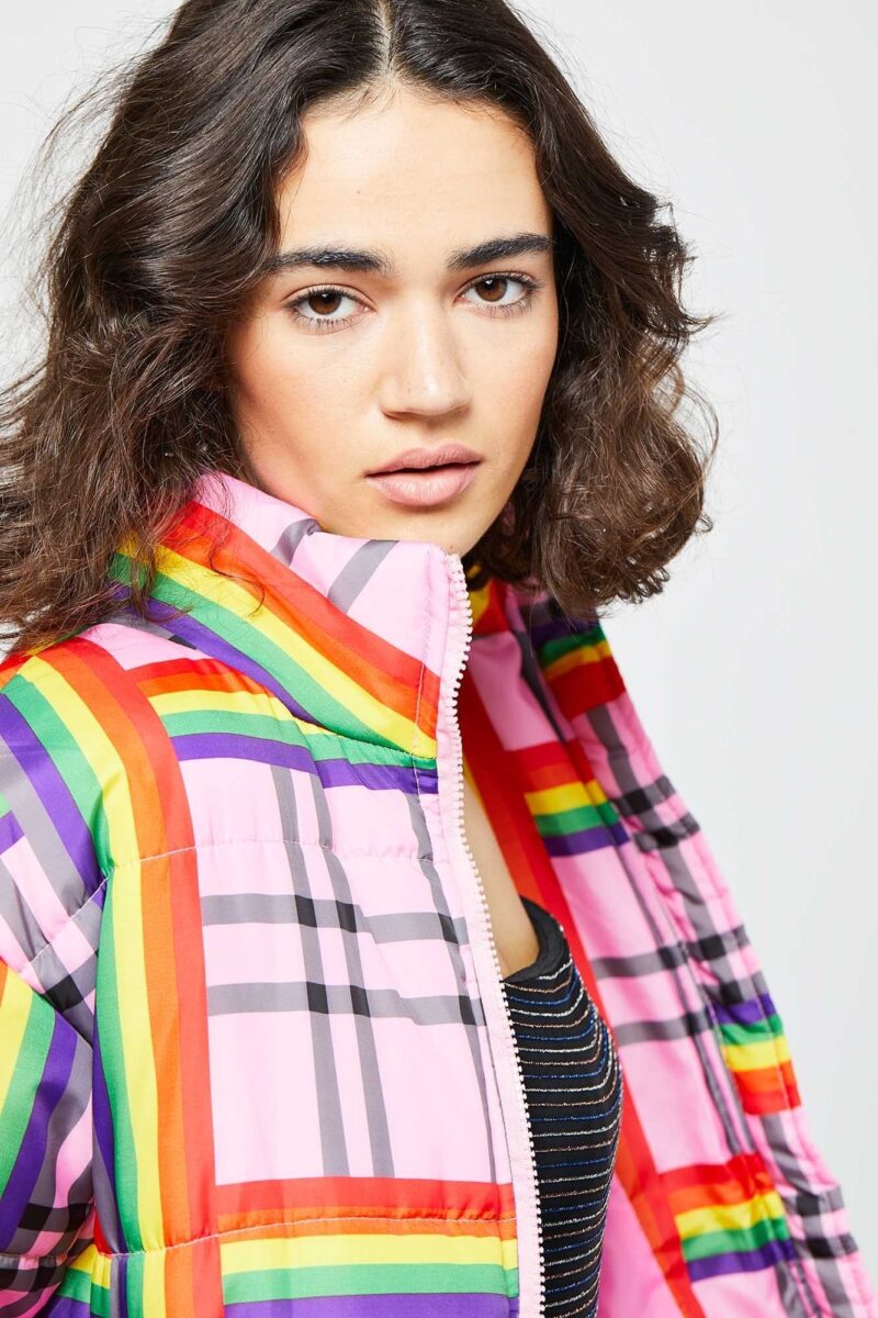 Rainbow Check Print Puffer Jacket - Image 2