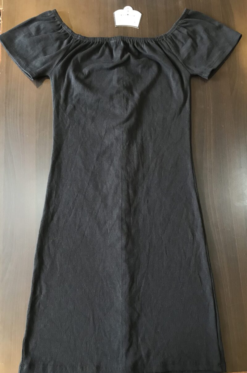 BLACK RIB SILVER POPPER FRONT MIDI DRESS - Image 4