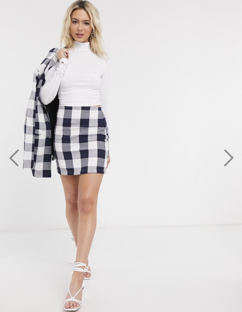 Mellony Navy & White Mini Check Skirt - Image 2