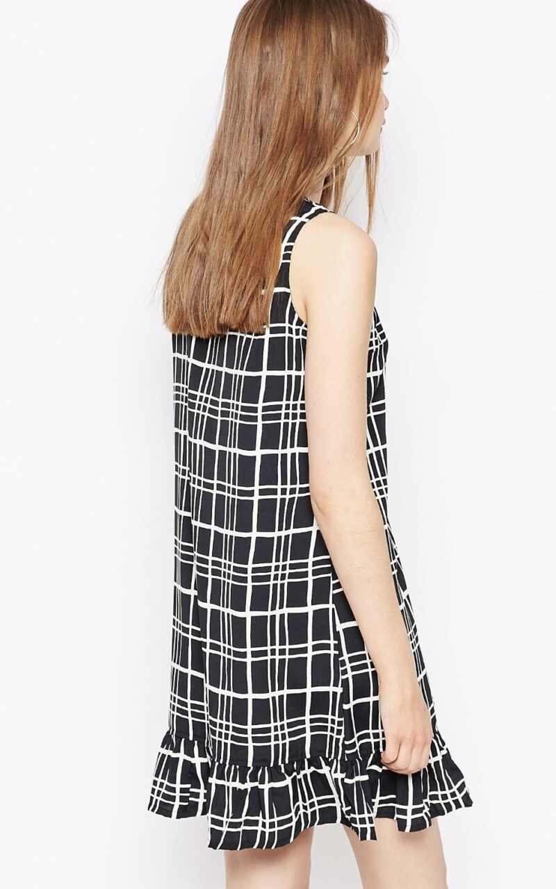 Black Grid Printed Dress - Image 4