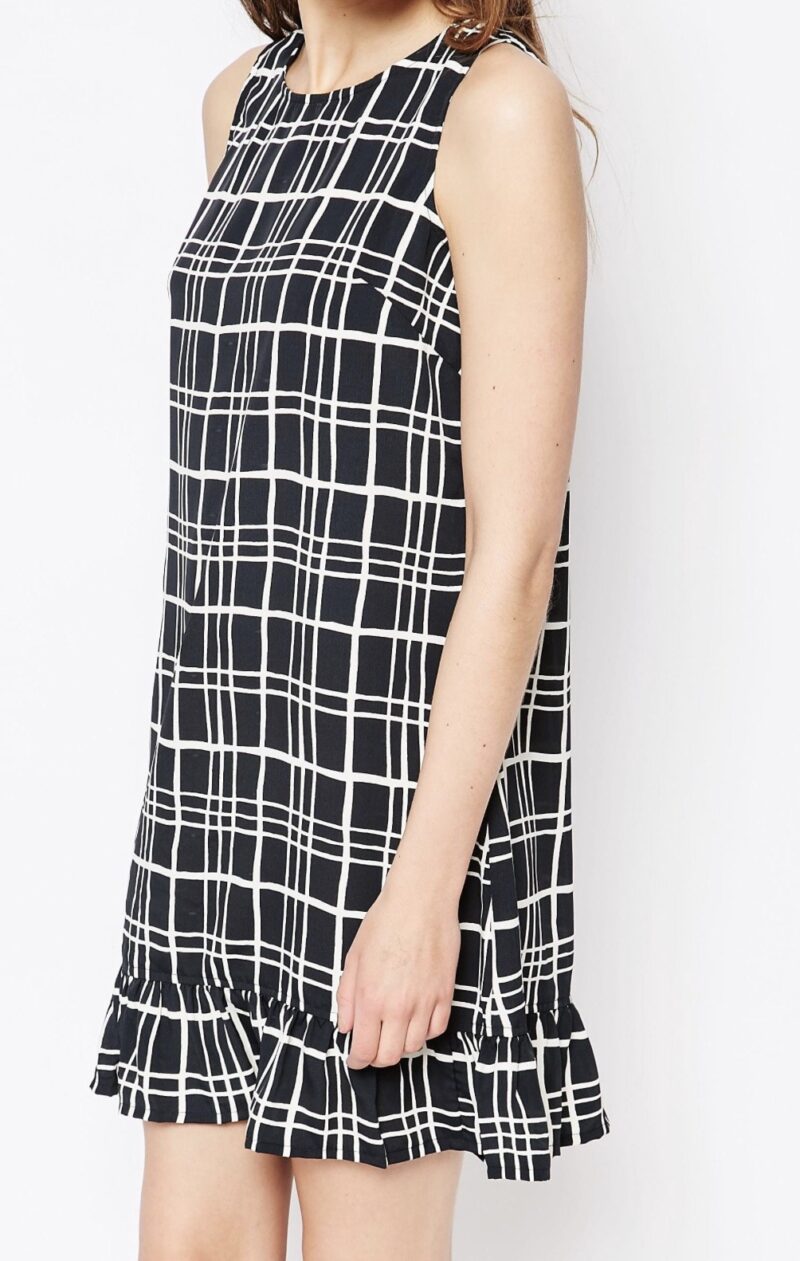 Black Grid Printed Dress - Image 3