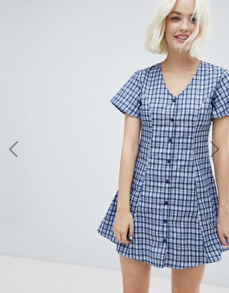 Pol Skater Dress in Blue Check - Image 2