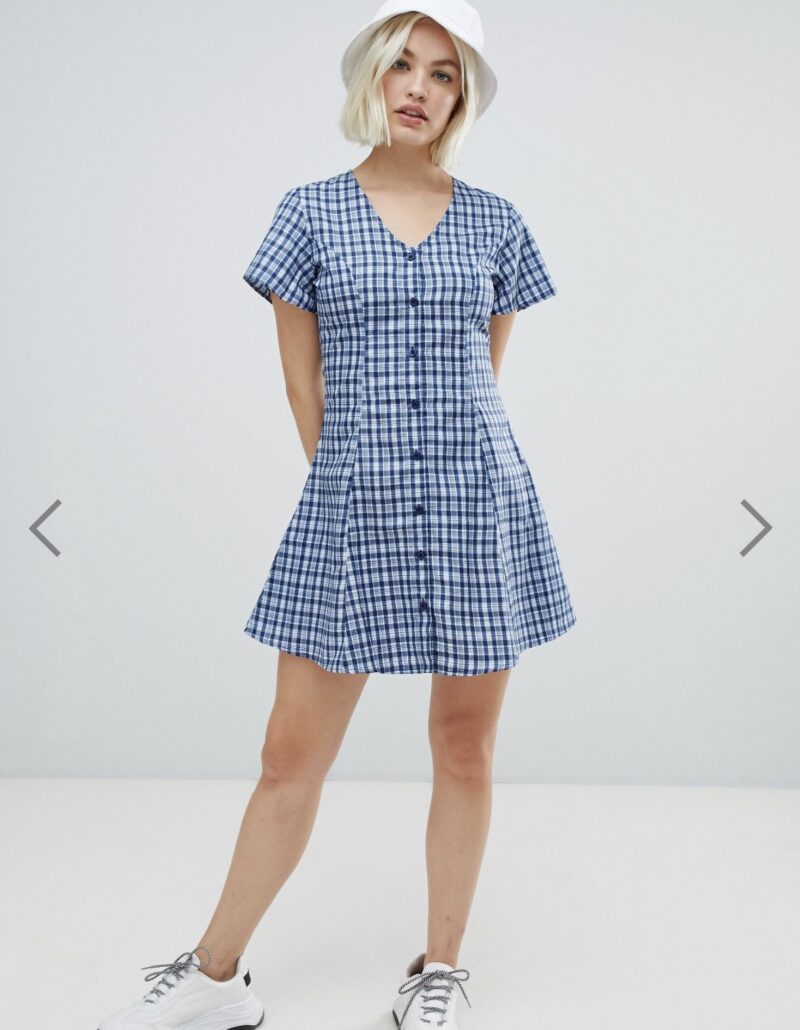 Pol Skater Dress in Blue Check - Image 4