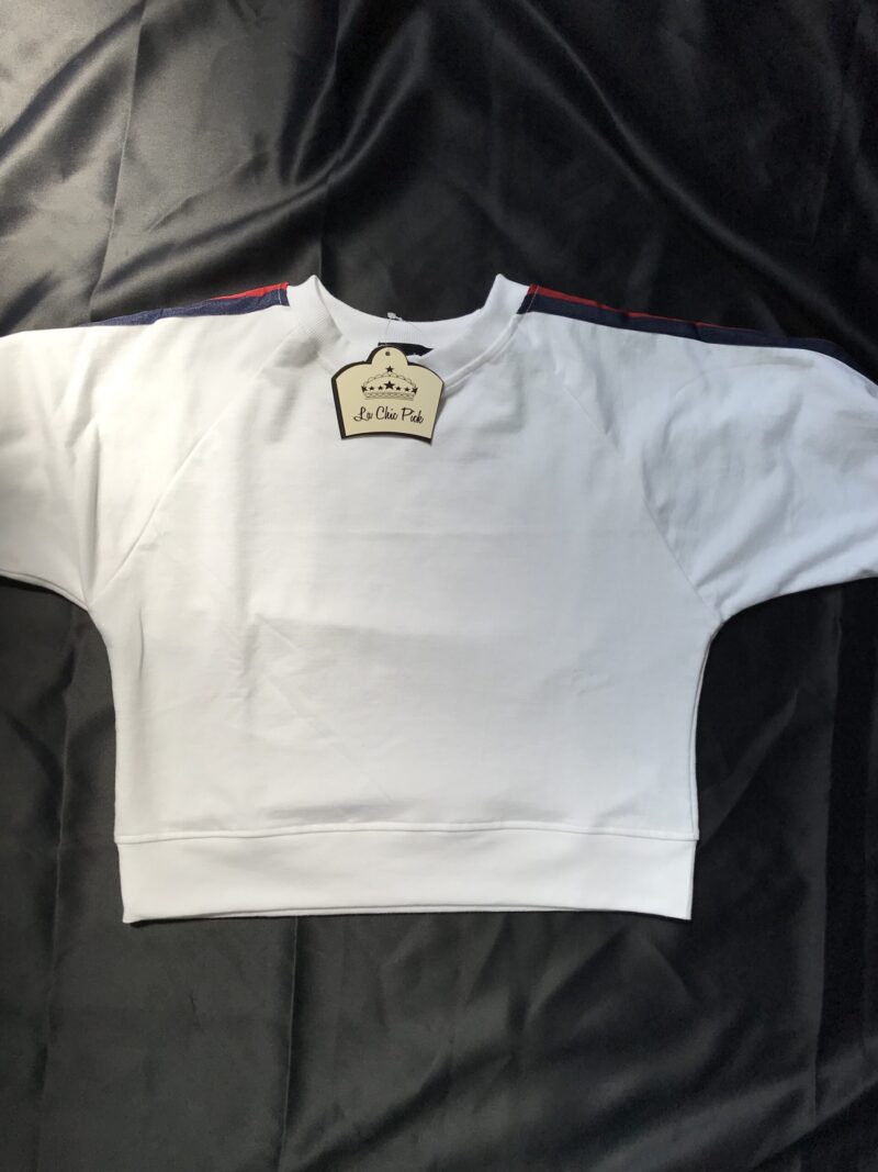 WHITE CROPPED SWEAT WITH SIDE TAPE & RAGLAN SLEEVE - Image 3