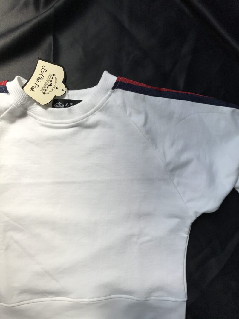 WHITE CROPPED SWEAT WITH SIDE TAPE & RAGLAN SLEEVE - Image 2