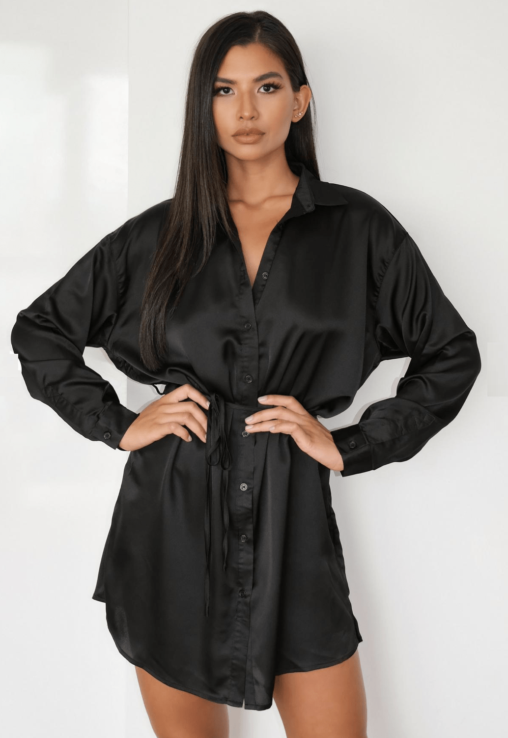 Dresses for Women 2023 Long Sleeve X Loving Story Corset Lace Up Waist Satin  Shirt Dress Summer Black at Amazon Women's Clothing store