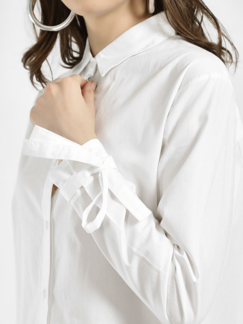 Katerina Not So Basic Tie up Sleeve White Shirt - Image 2