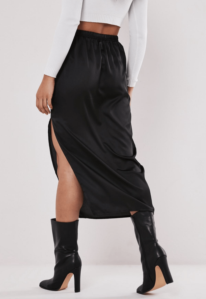 Becky Black Satin Midi Slip Skirt - Image 4