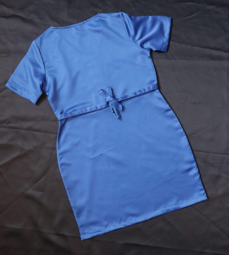POWER BLUE BACK TIE WAIST SATIN TEA DRESS - Image 3