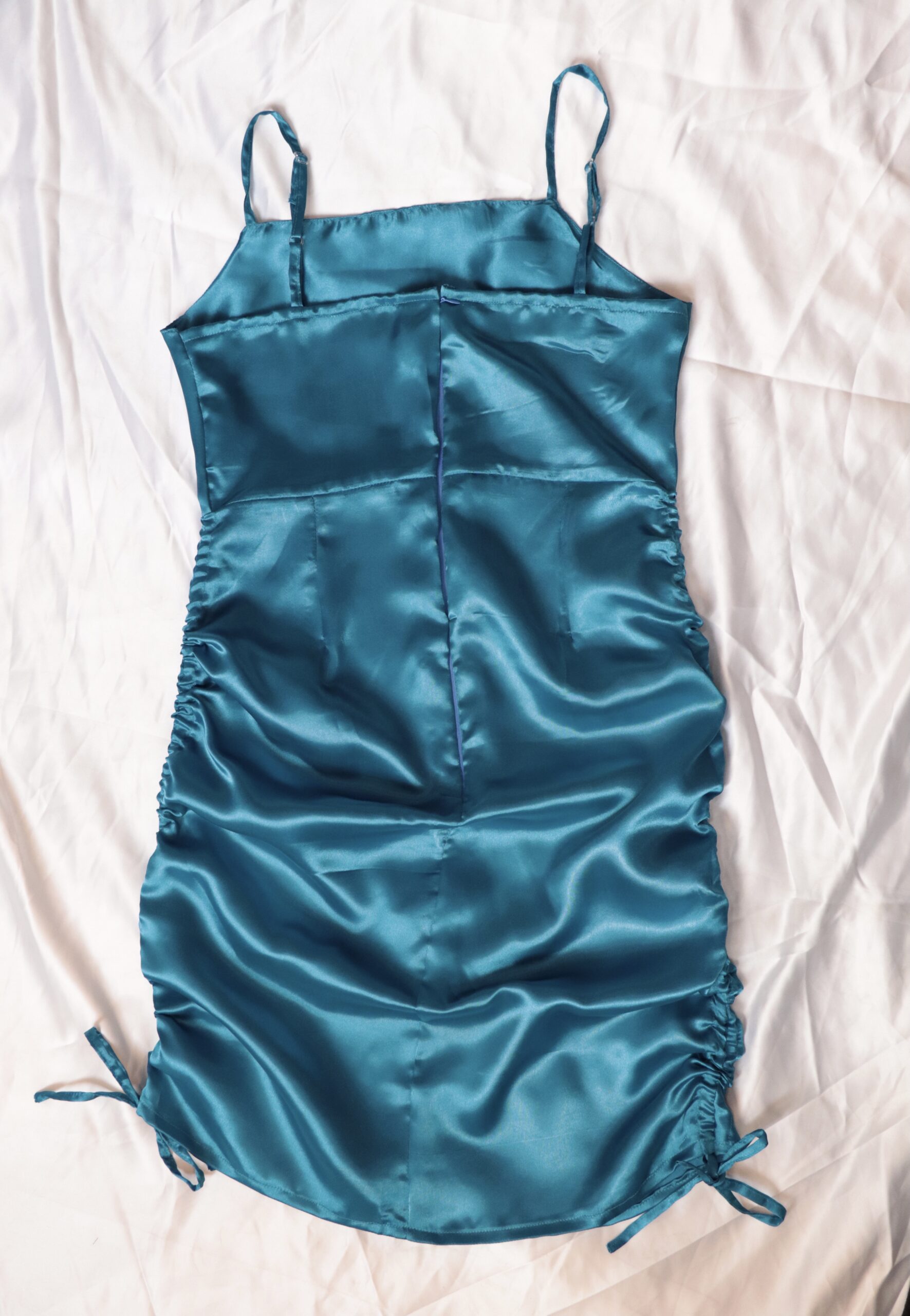Lillian Sapphire Blue Satin Ruched Side ...