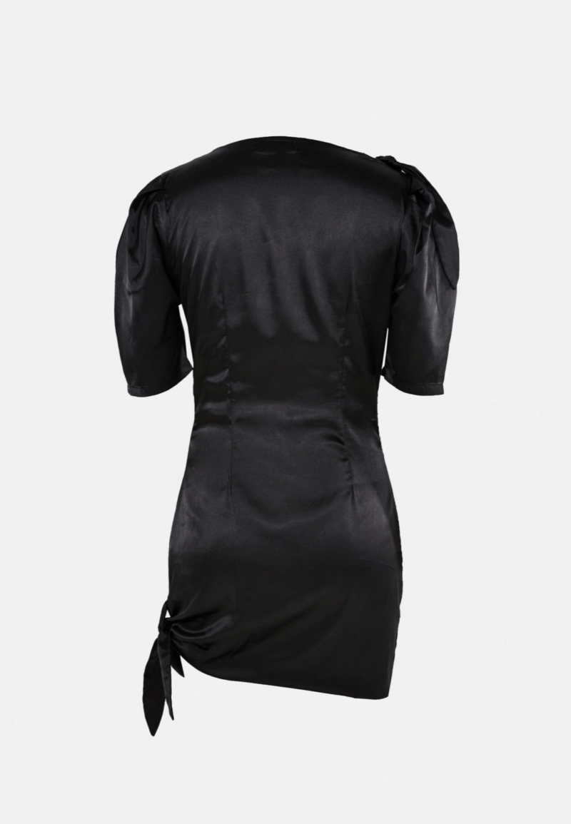 Tracy Ties Black Satin Mini Dress - Image 3