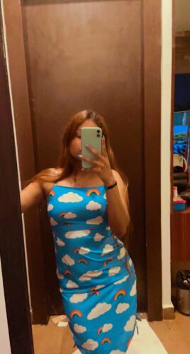 Ava Rainbow In Clouds Print Ruched Mini Dress photo review