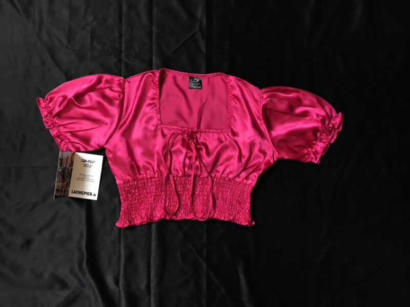 Lara Darkest Pink Satin Ruched Crop Top - Image 3