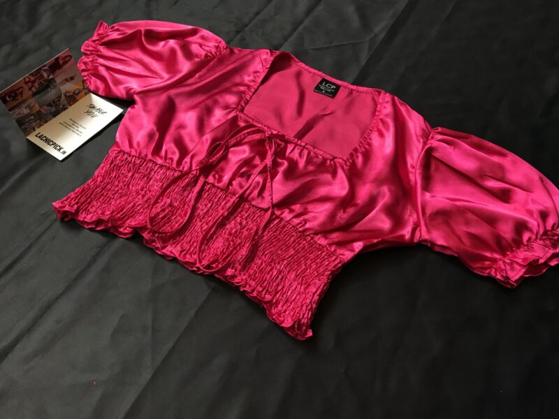 Lara Darkest Pink Satin Ruched Crop Top - Image 2