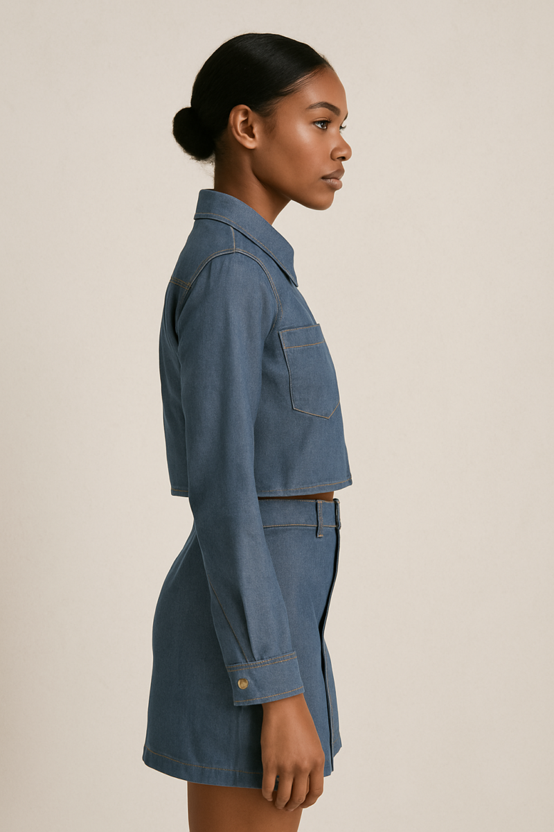 Yana Denim Shirt & Skirt Coord Set - Image 2