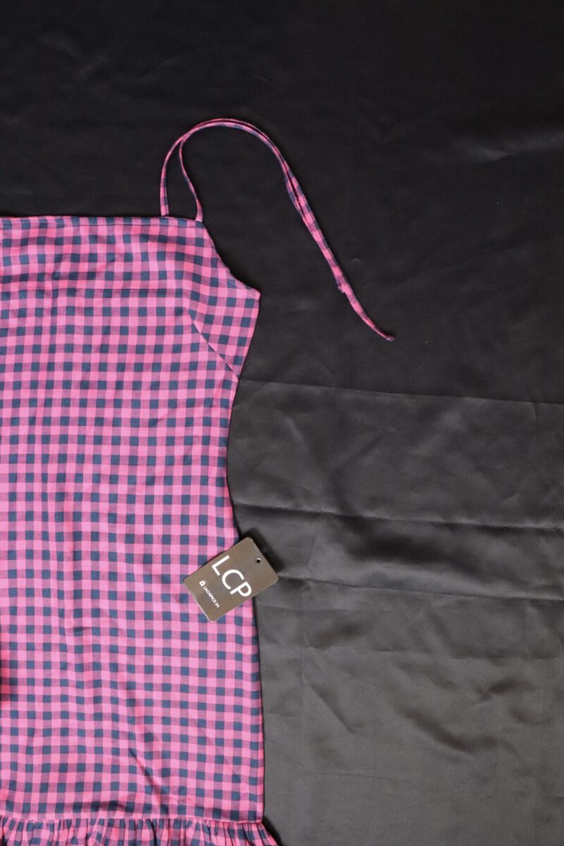 Lolita Korean Tie Shoulder Bodycon Dress in Pink | Black | Mustard Check - Image 4