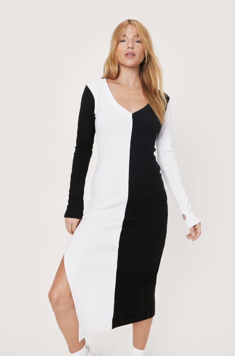 Alex Ying Yang Rib Full Sleeve Midi Bodycon Dress - Image 2