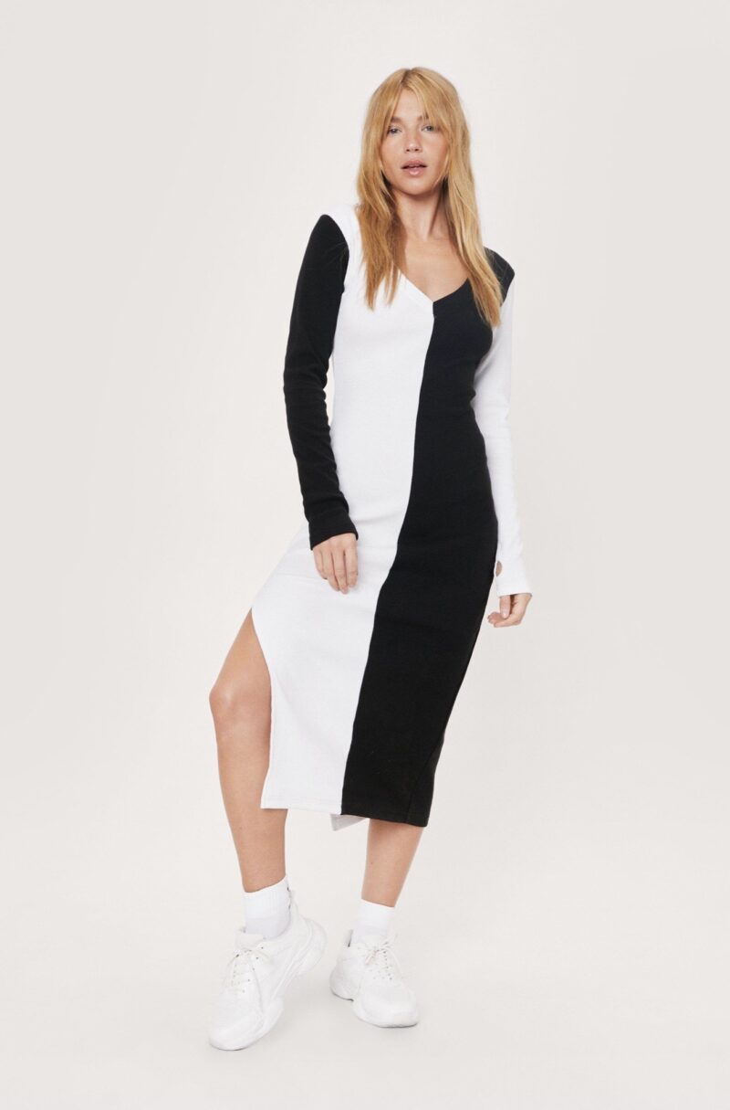 Alex Ying Yang Rib Full Sleeve Midi Bodycon Dress - Image 4