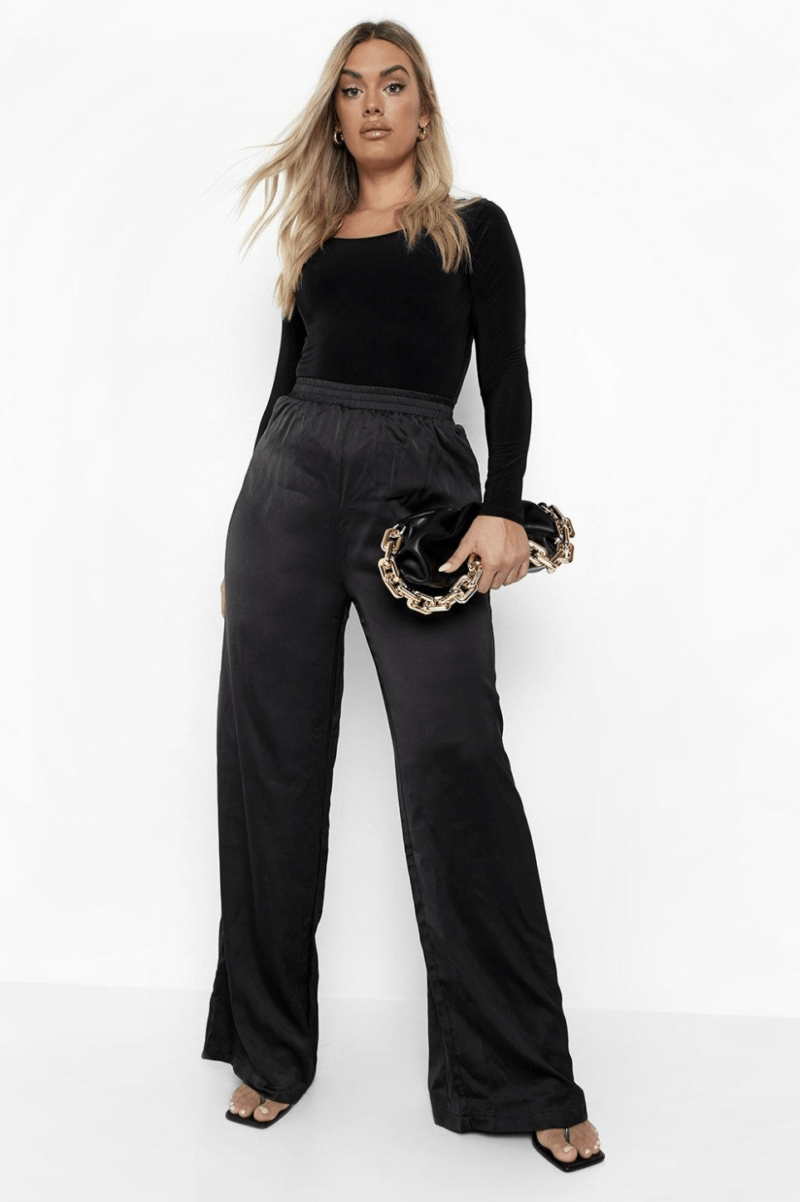 Black Satin Wide Leg Jogger - Image 2