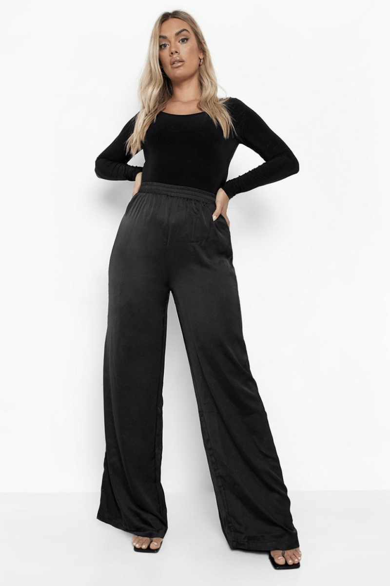 Black Satin Wide Leg Jogger - Image 4