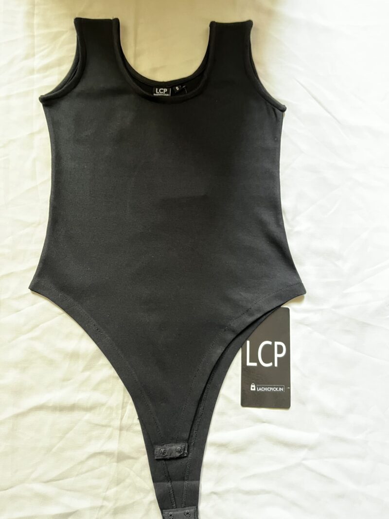 BLACK RIB SLEEVELESS BODYSUIT - Image 4