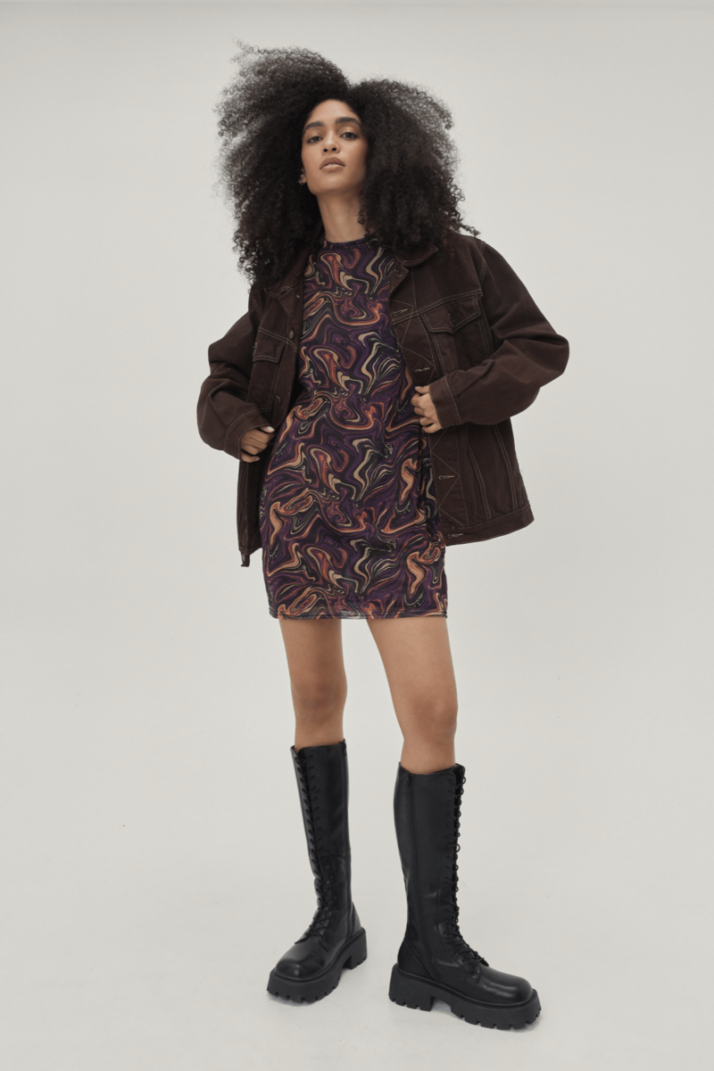 Purple Marble Print Mesh Dress - Image 2
