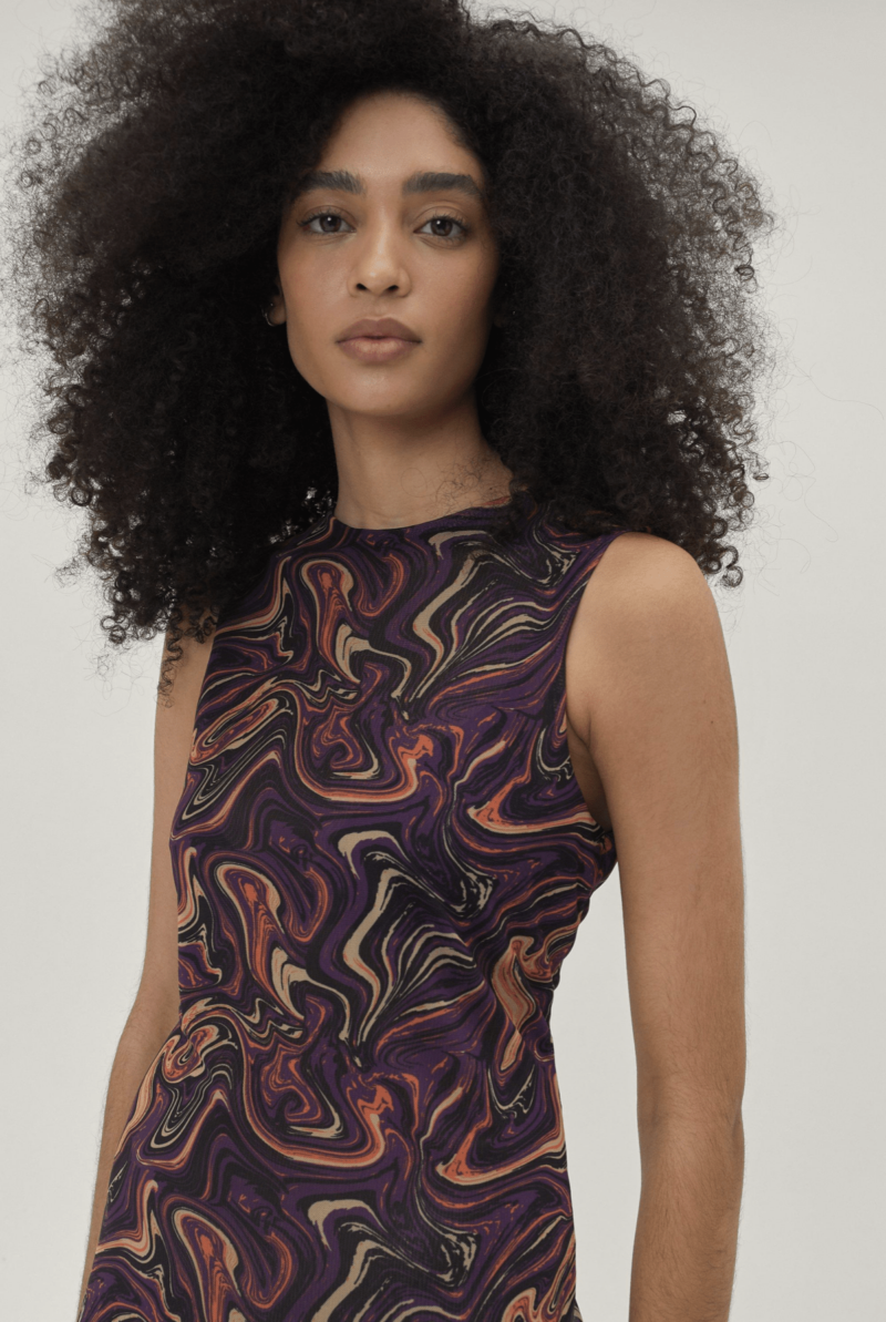 Purple Marble Print Mesh Dress - Image 3