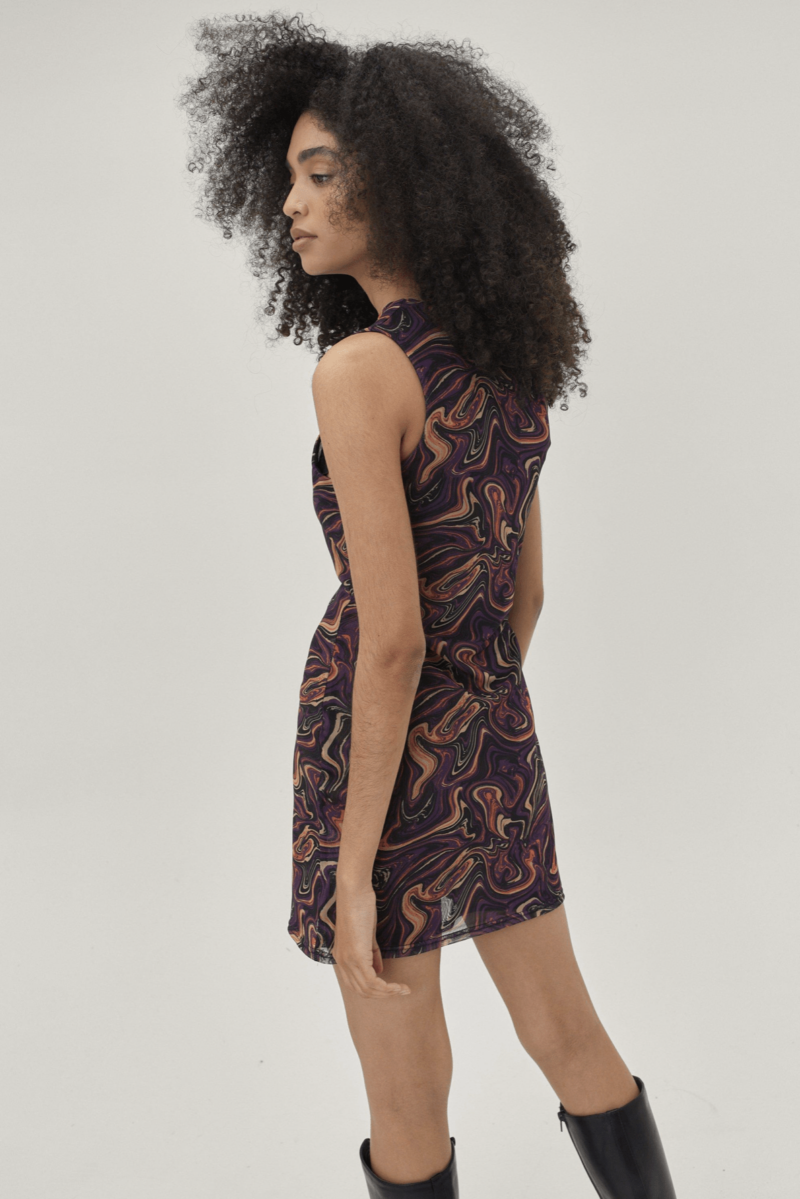 Purple Marble Print Mesh Dress - Image 4