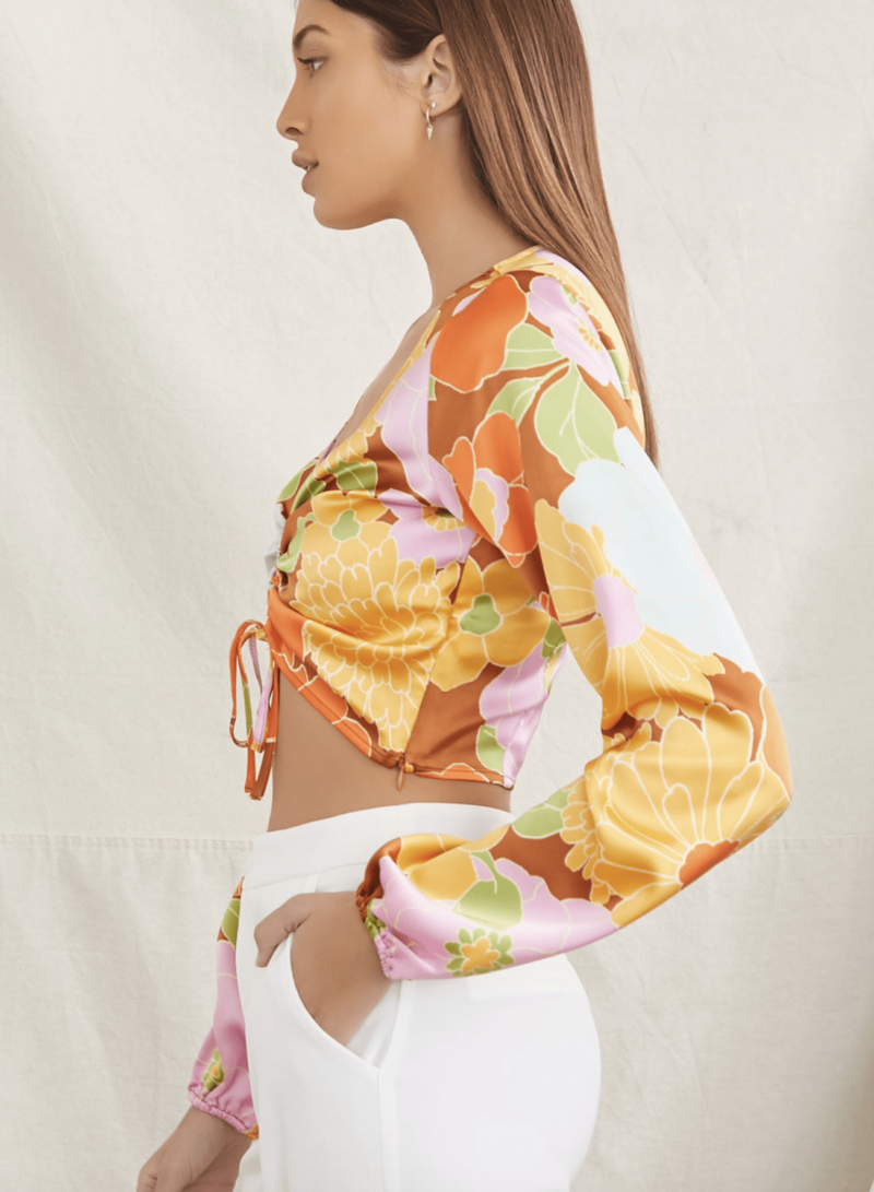 Floral Print Satin Crop Top - Image 2