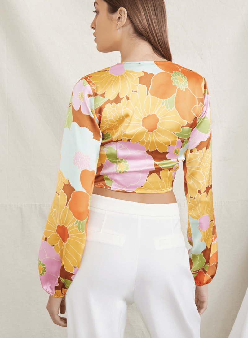 Floral Print Satin Crop Top - Image 4