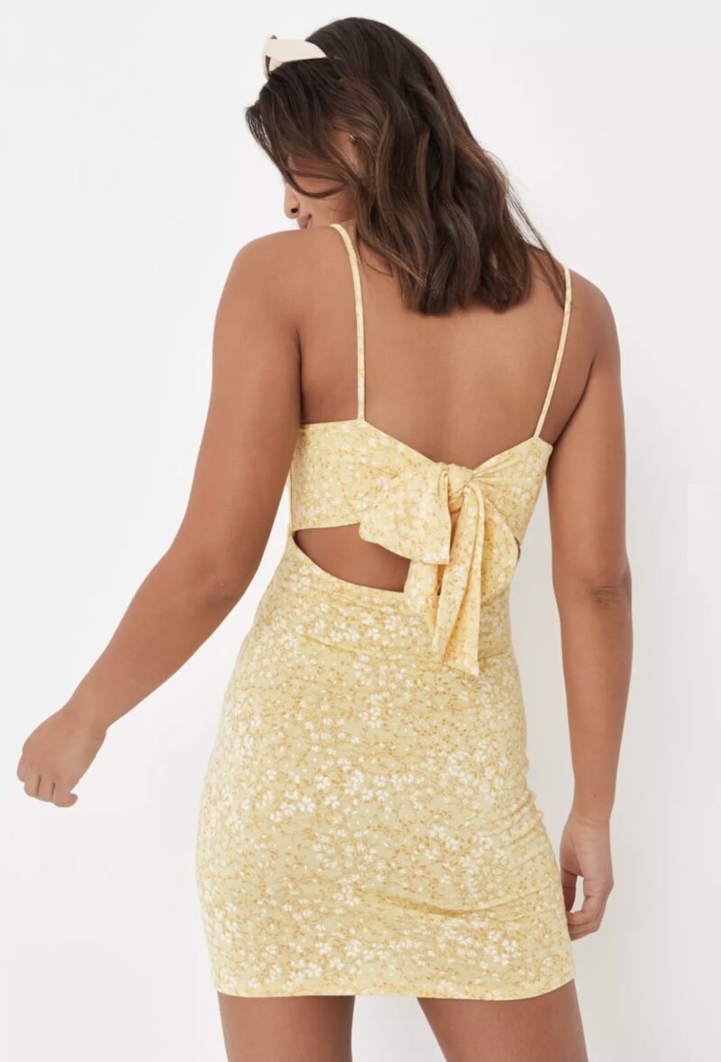 Yellow Floral Ruched Bust Mini Dress - Image 4