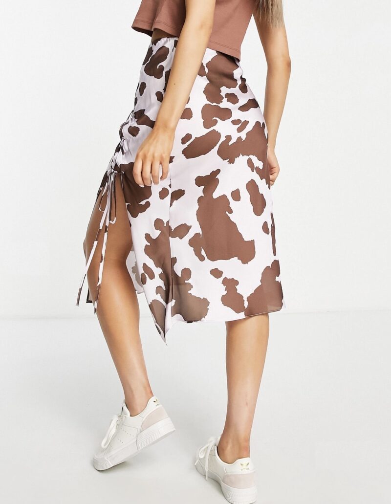 Cow Print Side Slit Tie Skirt - Image 4