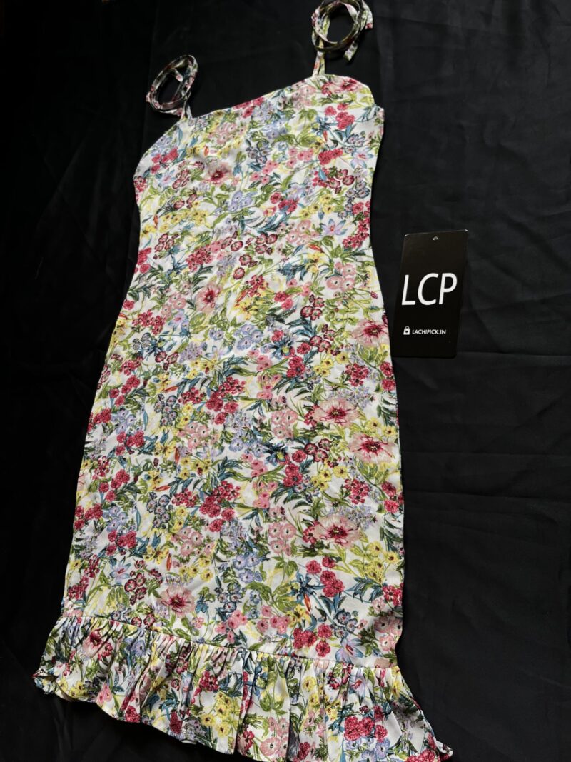 Yellow Floral Tie Shoulder Bodycon Dress - Image 2