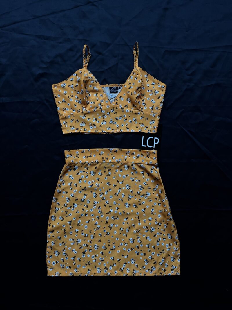 Yellow Floral Bralette Top & Mini Skirt Set - Image 3