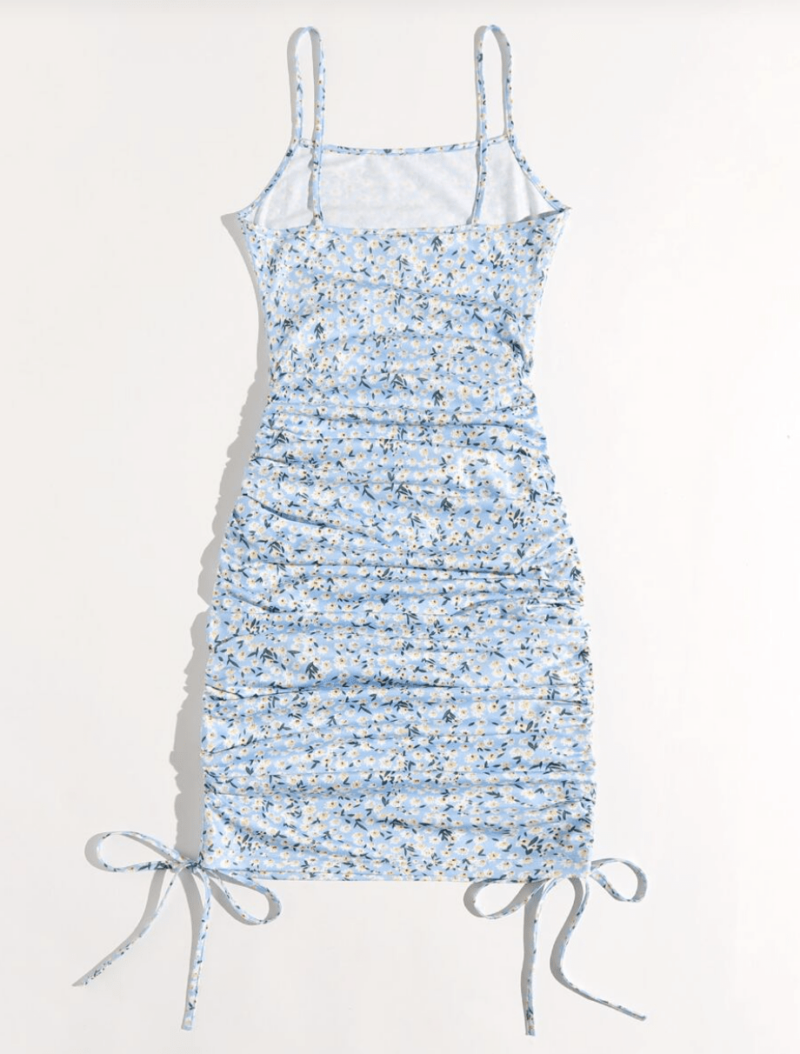 Blue Floral Ruched Dress - Image 2