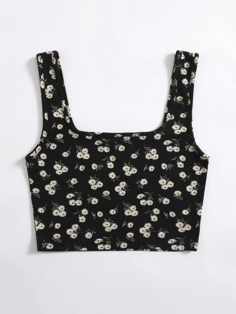 Black Ditsy Floral Tank Top - Image 2