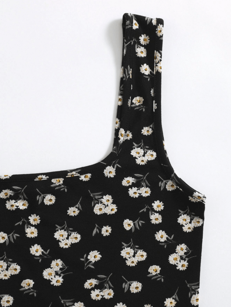 Black Ditsy Floral Tank Top - Image 3