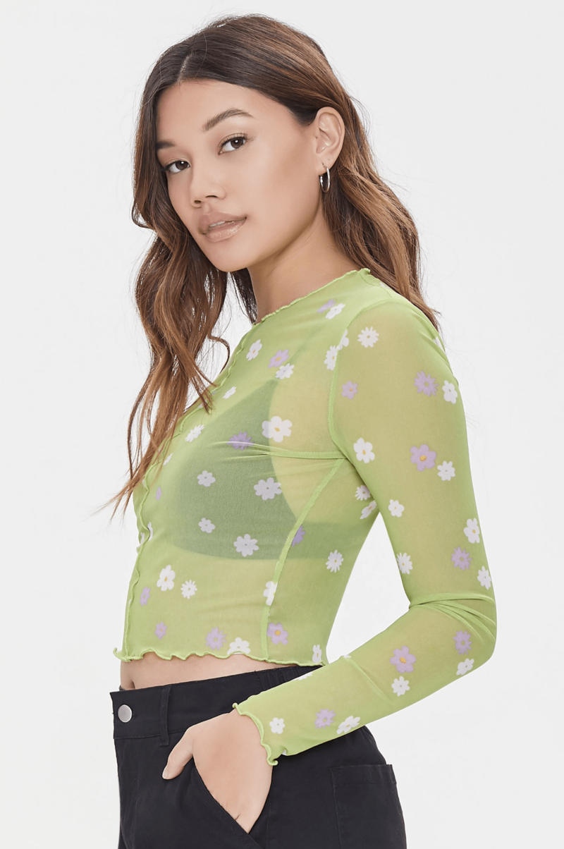 Green Floral Mesh Top - Image 3