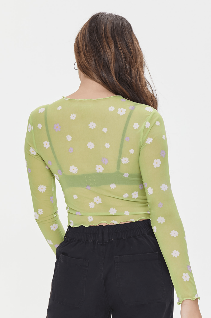 Green Floral Mesh Top - Image 4