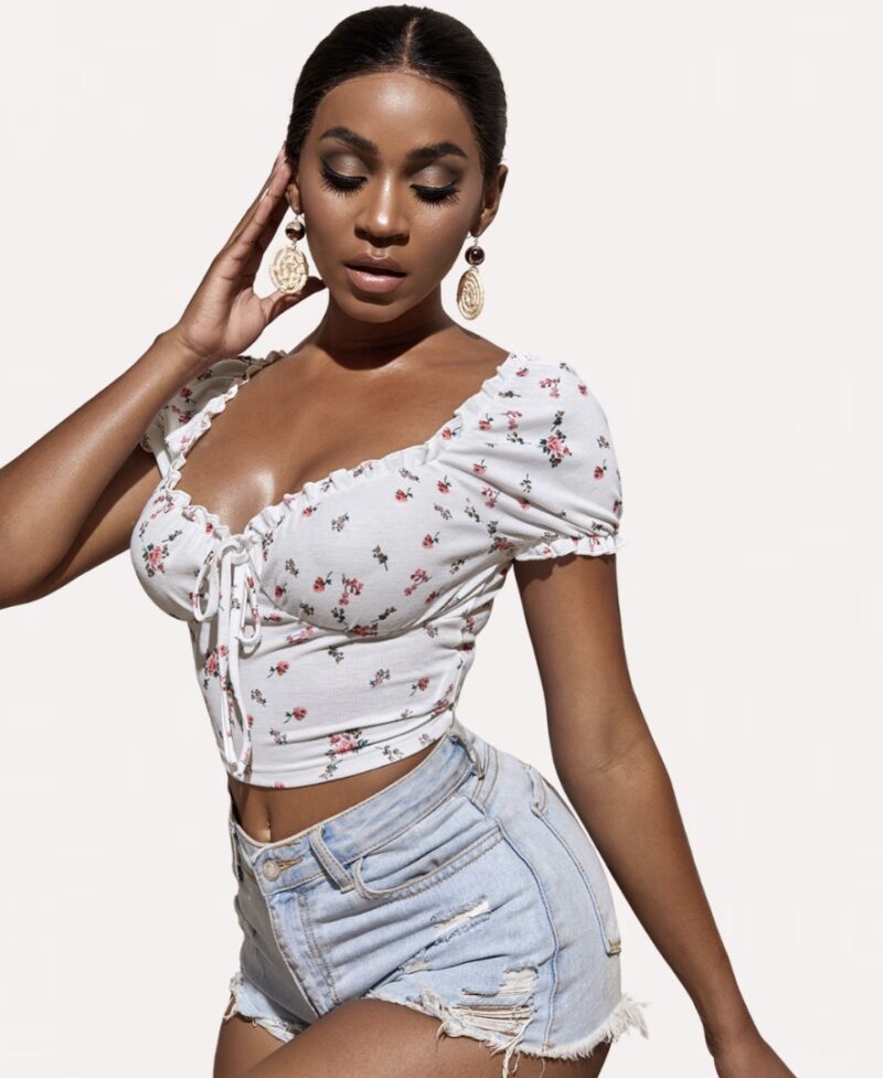 White Floral Milkmaid Crop Top - Image 3