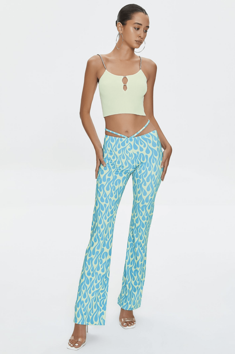 Light Blue Fire Print Tie Pants - Image 2