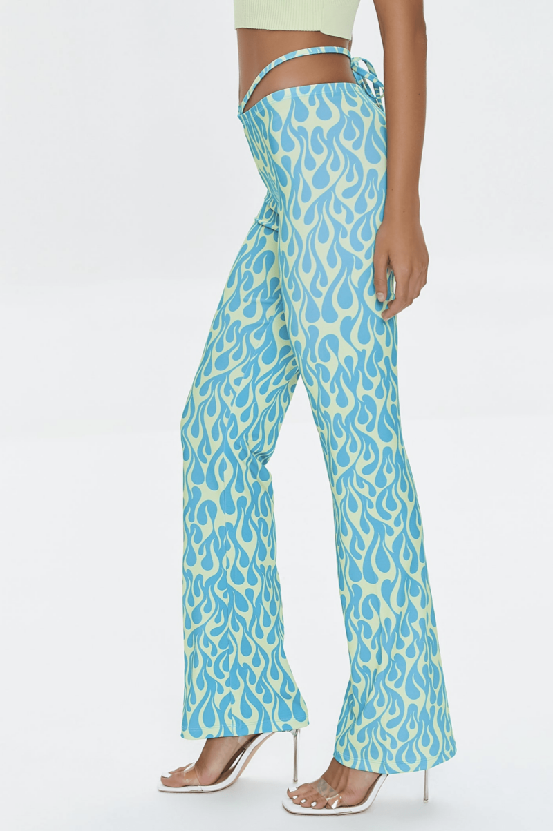 Light Blue Fire Print Tie Pants - Image 3
