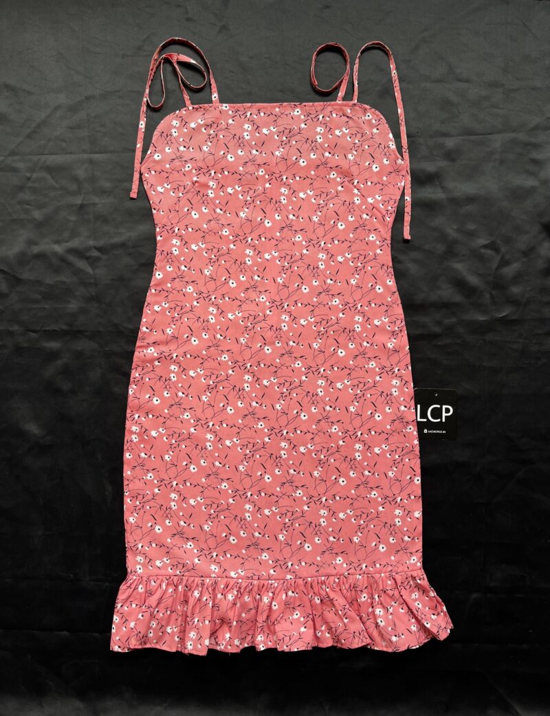 Pink Floral Tie Shoulder Bodycon Dress - Image 2