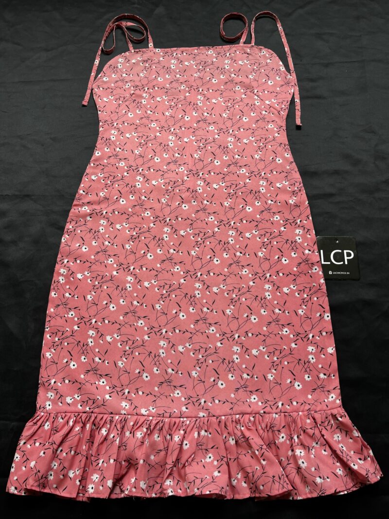 Pink Floral Tie Shoulder Bodycon Dress - Image 4