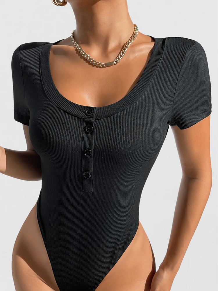 Black Rib High Cut Button Bodysuit – LA CHIC PICK