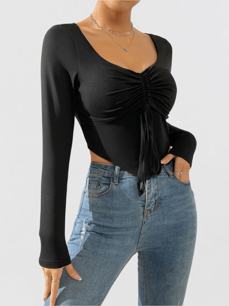 Bershka ruched structured corset top in black