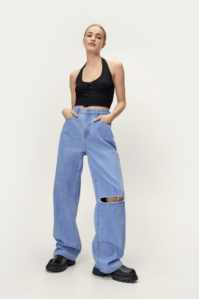 Black Rib Backless Racer Neck Crop Top - Image 3