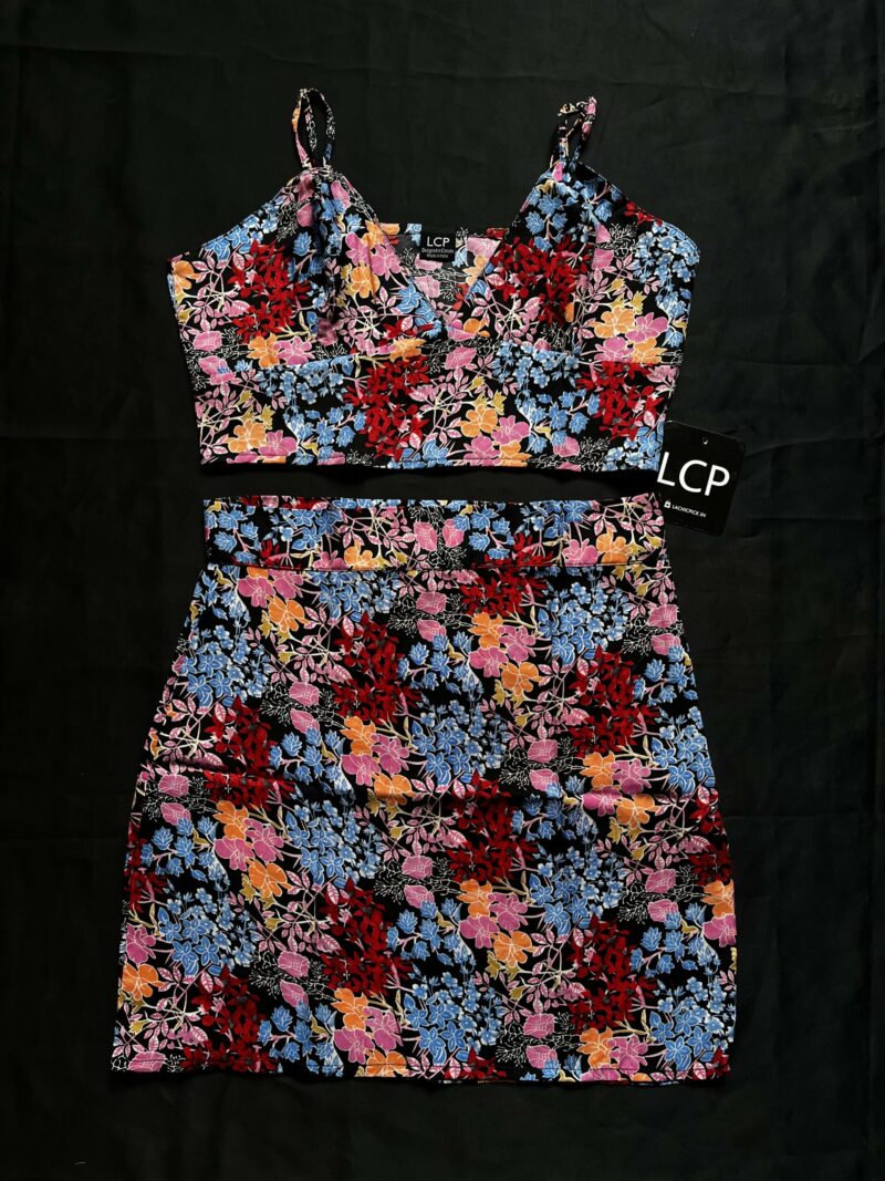 Multicolor Floral Bralette Top & Mini Skirt Set - Image 3